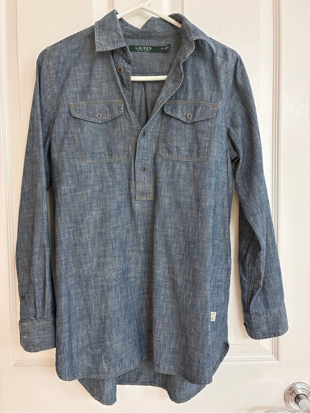 Lauren Ralph Lauren Blue Chambray Tunic Shirt. Size PS